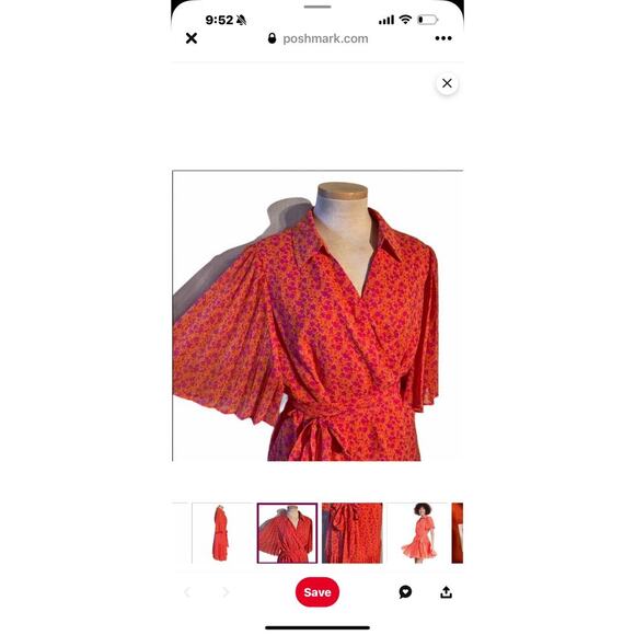 Alexis Floral Flutter Sleeve Pleated Wrap Dress sz small - Picture 4 of 9